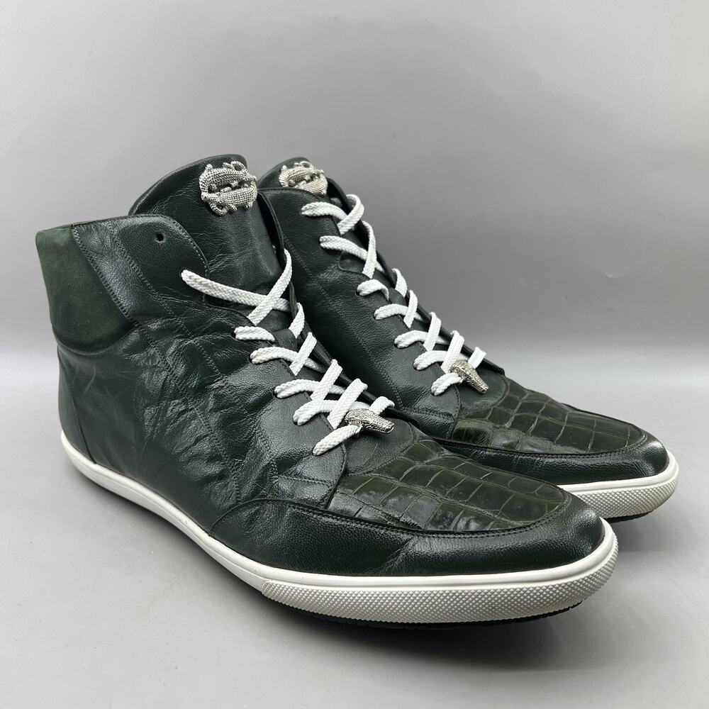 Studio Belvedere Crocodile High Top Shoes Men Size 14 Green Lace Up Sneakers
